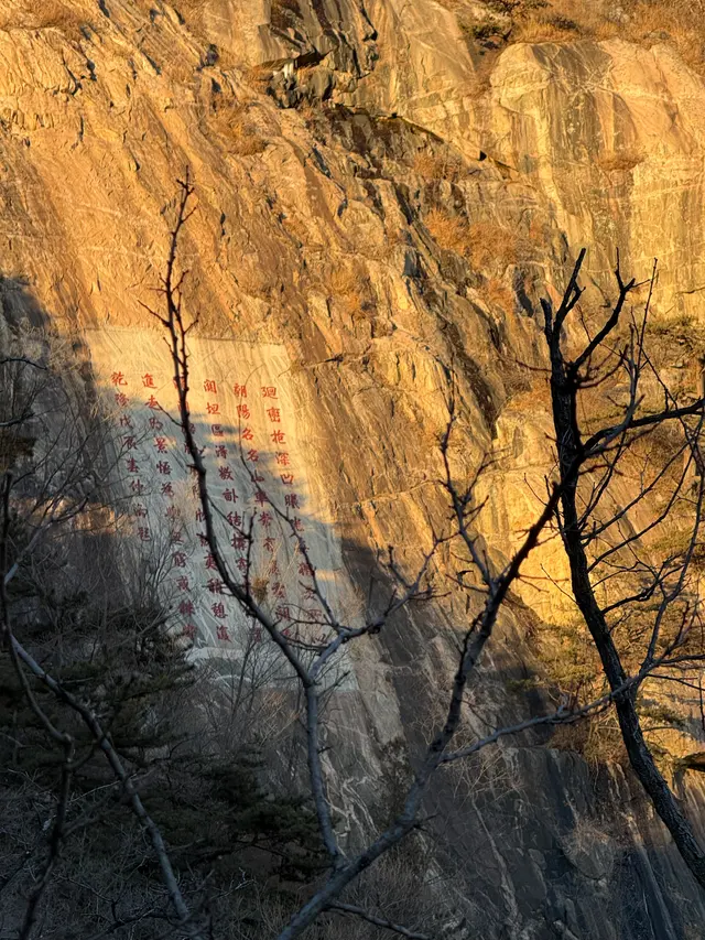 泰山峭壁暖光